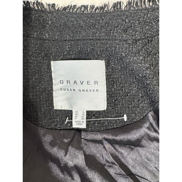 QVC Susan Graver Cropped Tweed Blazer w/ Fringe Detail BLACK NWOT Size 12 - Picture 5 of 8